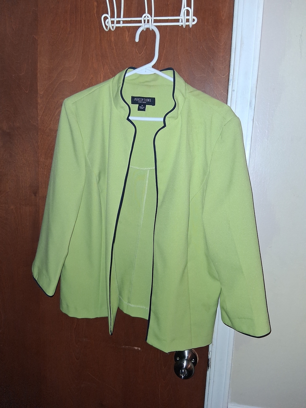 Perceptions Lime Green Two Piece Jacket Set with Black Trim - Picture 4 of 5